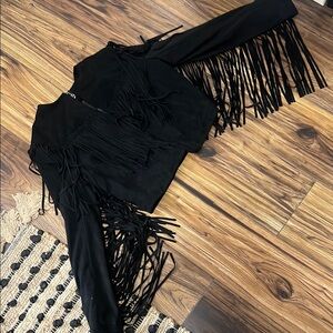 Black Fringe Women's waist jacket